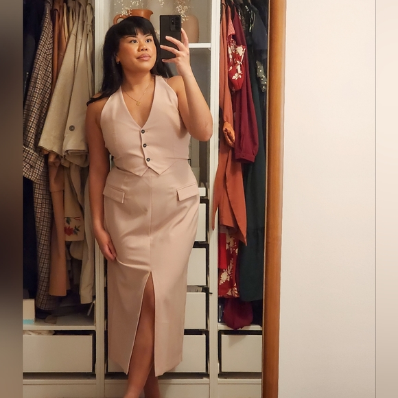 Zara Dresses & Skirts - Zara Blush Pink Tailored Vest Midi Dress